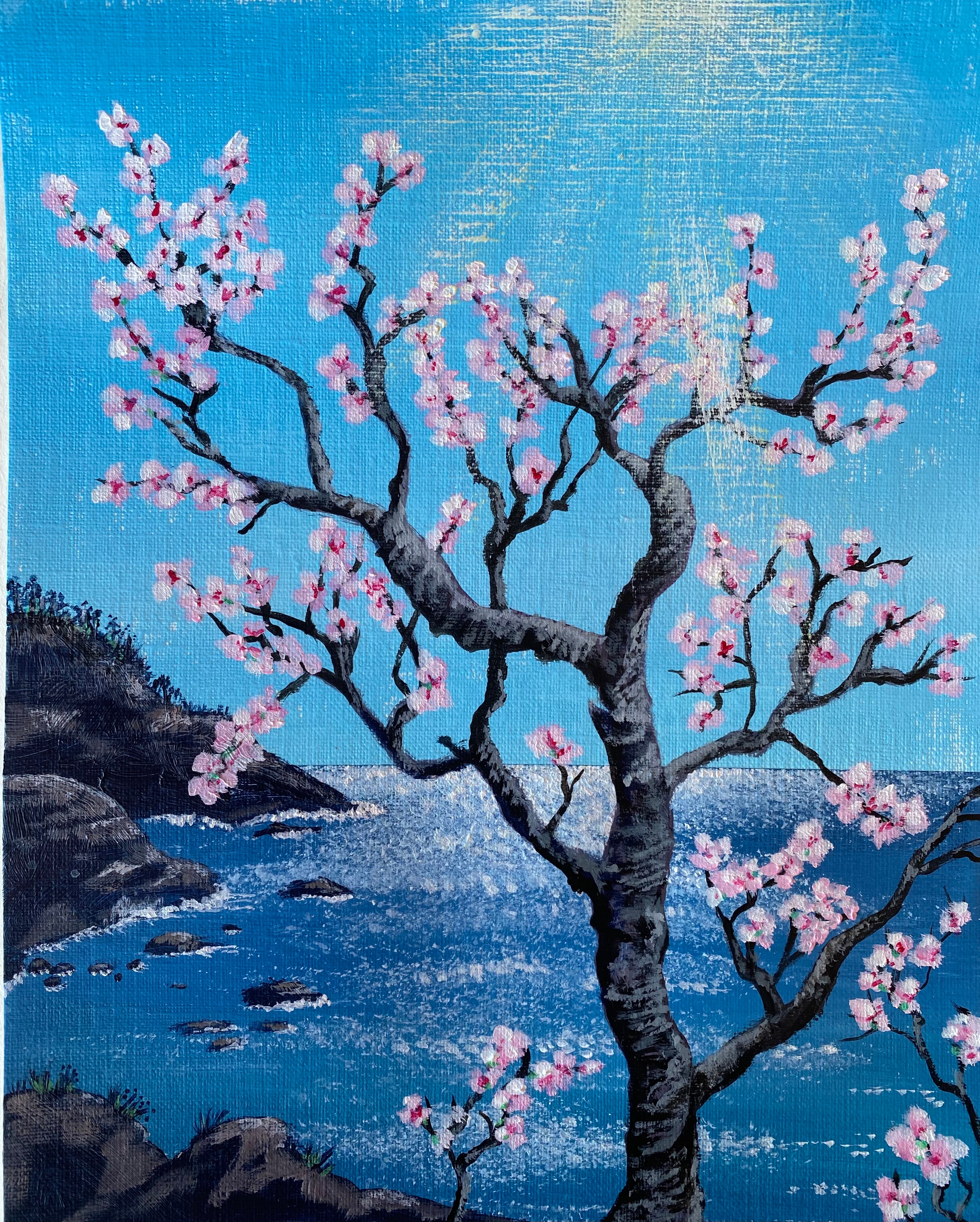 Almond Blossom with Shimmering Sea